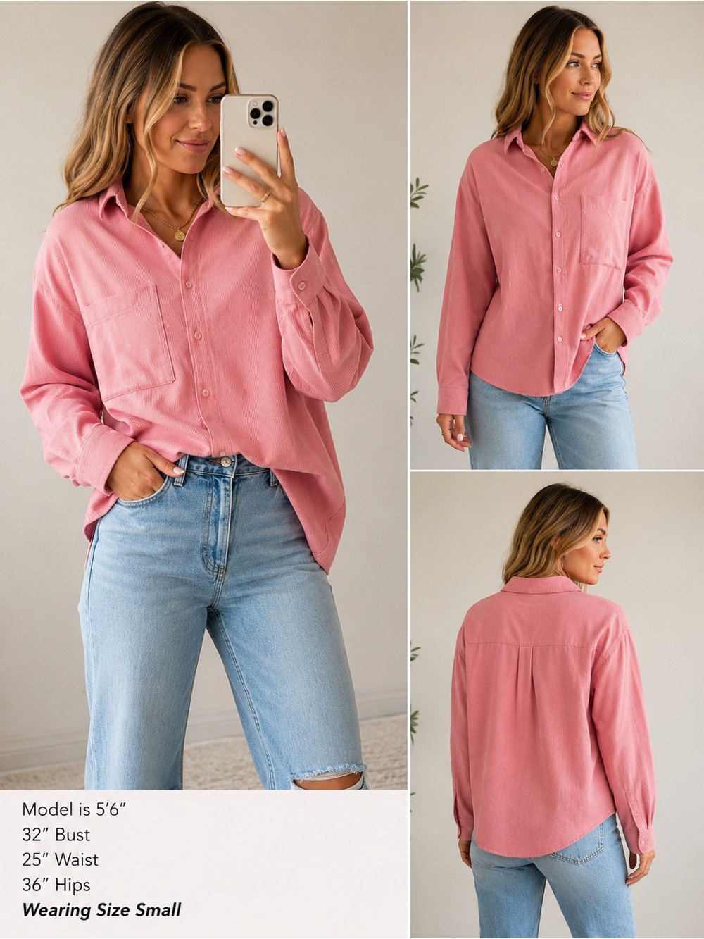 Zara Oversized Pink Textured Button Front Shirt Small